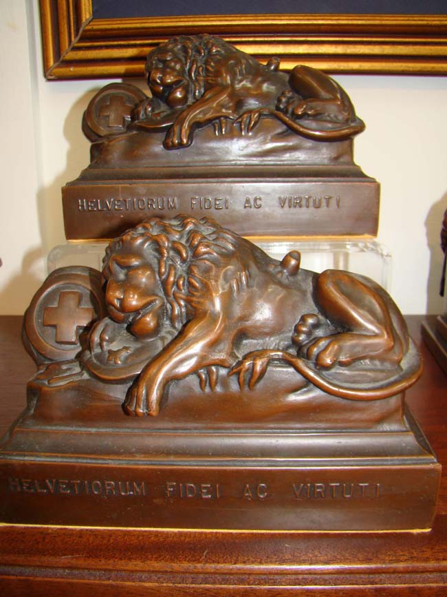 A beautiful pair of vintage "Lions of Lucerne" bookends by Jennings Brothers circa 1930